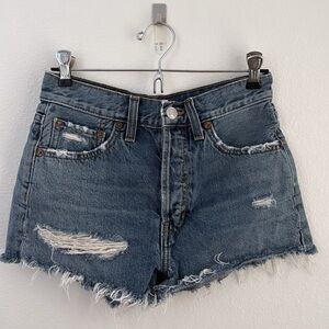 Re/Done Distressed Blue Denim Jean Shorts
